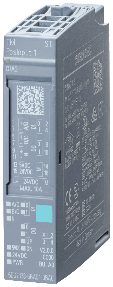 SIPLUS ET 200SP TM Posinput 1 基于 6ES7138-6BA01-0BA0 带防腐蚀涂层， -40 - +60°C， 计数和位置检测 组件用于 RS-422 增量编码器或 SSI 绝对值编码器，2DI，2DQ 适合用于 A0 类型的基座单元，