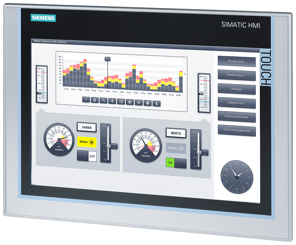 SIMATIC HMI TP1200 Comfort， 精智面板， 触摸操作， 12" 宽屏 TFT 显示