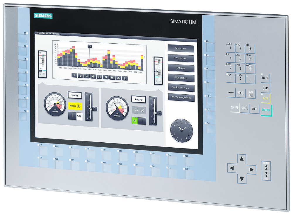 SIMATIC HMI KP1200 Comfort， 精智面板， 按键操作， 12" 宽屏 TFT 显示